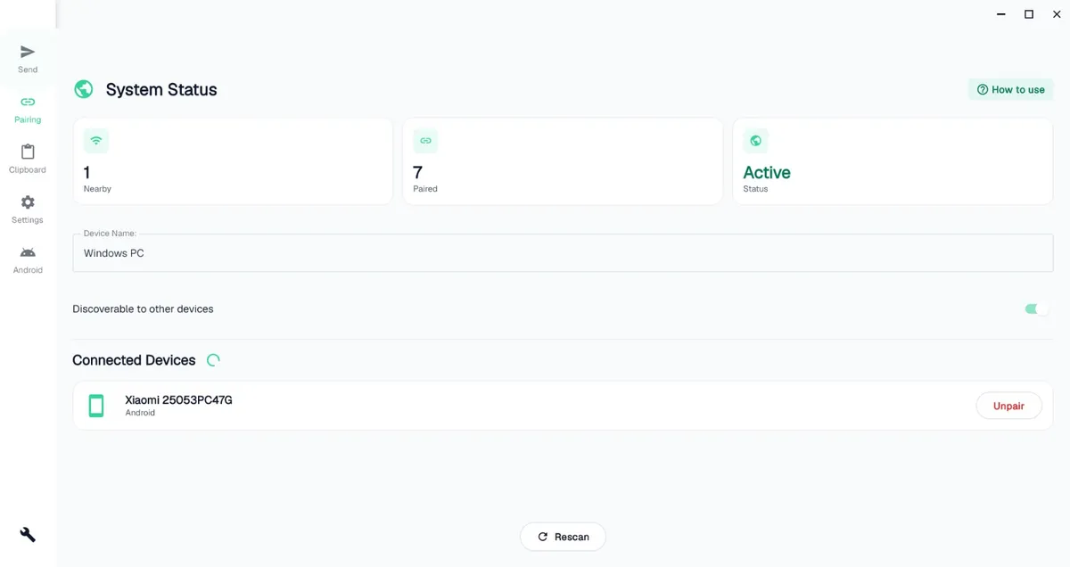 OffBridge on Windows — System Status showing paired devices